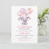 Girl Elephant Baby Dusche Pink Grau Punkte Einladung (Stehend Vorderseite)