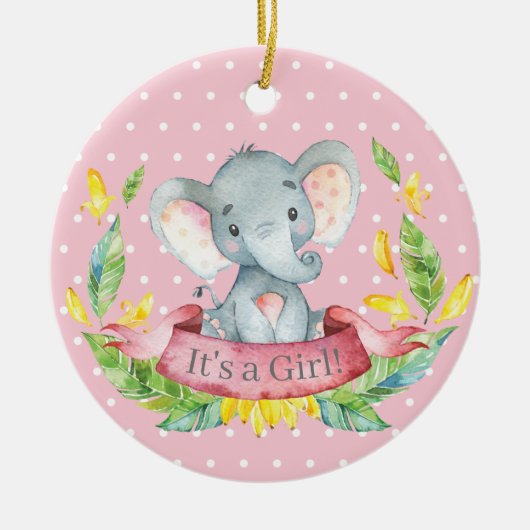 Girl Elephant Baby Dusche Pink Keramik Ornament (Vorne)