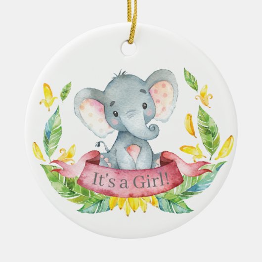 Girl Elephant Baby Dusche Pink Keramik Ornament (Vorne)
