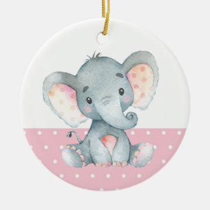 Girl Elephant Baby Dusche Pink Keramik Ornament
