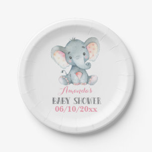 Girl Elephant Baby Dusche Pink Pappteller