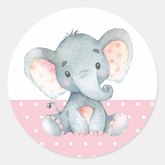 Girl Elephant Baby Dusche Pink Runder Aufkleber (Vorderseite)