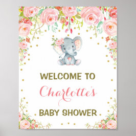 Girl Elephant Baby Dusche Rosa BläserBegrüßungszei Poster