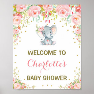 Girl Elephant Baby Dusche Rosa BläserBegrüßungszei Poster