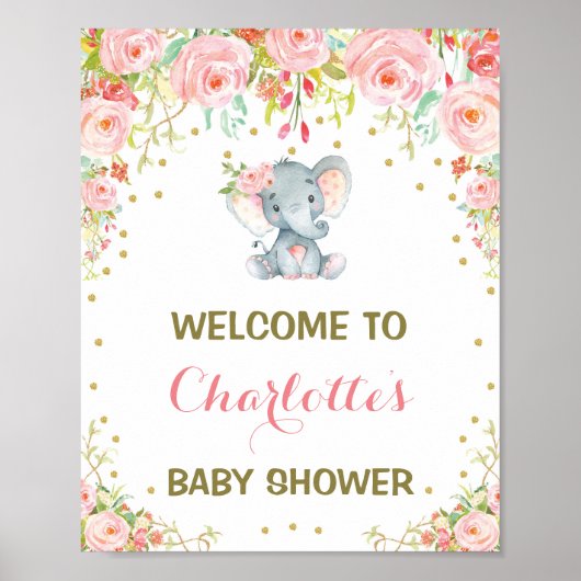 Girl Elephant Baby Dusche Rosa BläserBegrüßungszei Poster (Vorne)
