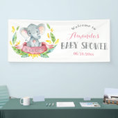 Girl Elephant Baby Dusche Rosa und Grau Banner (Messe)