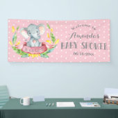 Girl Elephant Baby Dusche Rosa und Grau Banner (Messe)