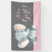 Girl Elephant Baby Dusche Rosa und Grau Banner (Vertikal)
