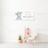 Girl Elephant Baby Dusche Rosa und Grau Banner (Insitu)