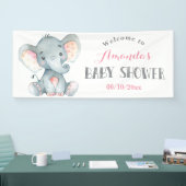 Girl Elephant Baby Dusche Rosa und Grau Banner (Messe)