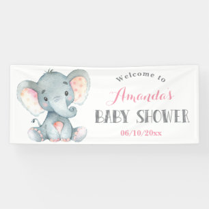 Girl Elephant Baby Dusche Rosa und Grau Banner