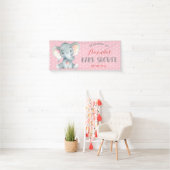 Girl Elephant Baby Dusche Rosa und Grau Banner (Insitu)
