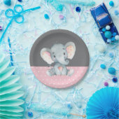 Girl Elephant Baby Dusche Rosa und Grau Pappteller (Party)
