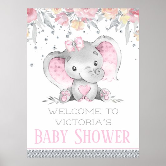 Girl Elephant Baby Duschzeichen Poster (Vorne)