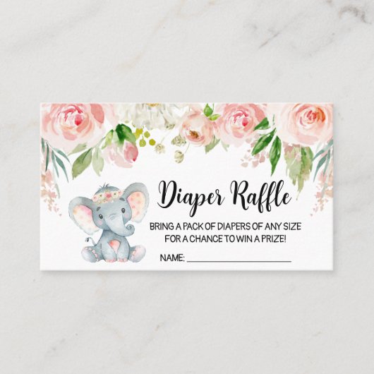 Girl Elephant Baby Duwer Diaper Raffle Visitenkarte (Vorderseite)