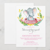 Girl Elephant Baby Shower by Mail Einladung (Vorne/Hinten)