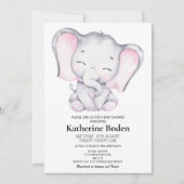Girl Elephant Baby Shower Einladung (Vorderseite)