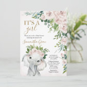 Girl Elephant Baby Shower Einladung (Stehend Vorderseite)