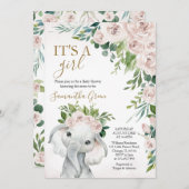 Girl Elephant Baby Shower Einladung (Vorne/Hinten)
