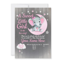 Girl Elephant Baby Shower Einladung Stars Moon