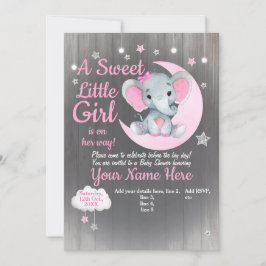 Girl Elephant Baby Shower Einladung Stars Moon