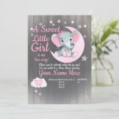 Girl Elephant Baby Shower Einladung Stars Moon (Stehend Vorderseite)