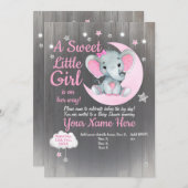 Girl Elephant Baby Shower Einladung Stars Moon (Vorne/Hinten)