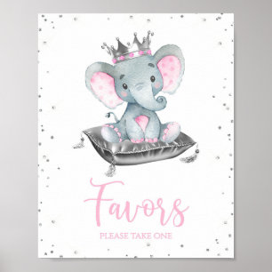 Girl Elephant Baby Shower Gevor Table Signs Poster