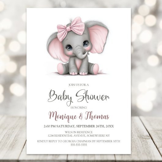 Girl Elephant Baby Shower Invitation Einladung