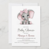 Girl Elephant Baby Shower Invitation Einladung (Vorderseite)
