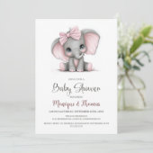 Girl Elephant Baby Shower Invitation Einladung (Stehend Vorderseite)