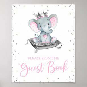 Girl Elephant Baby Showroom Gästebuchschild Poster