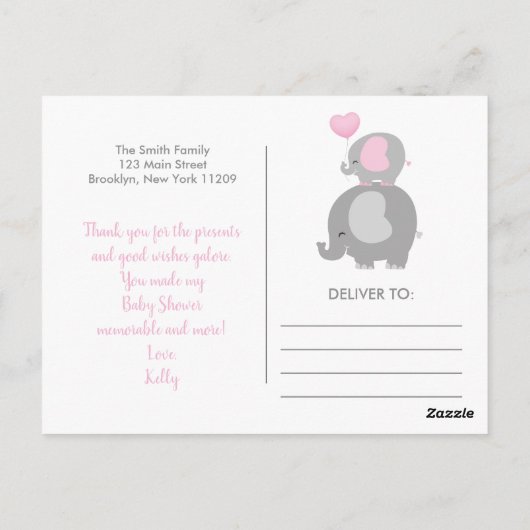 Girl Elephant Babydusche Danke Postcard Postkarte (Rückseite)