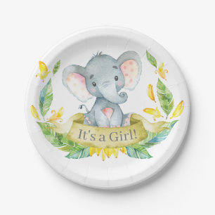 Girl Elephant Babydusche Gelbe Papierplatte Pappteller