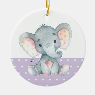Girl Elephant Babydusche Lila Keramik Ornament
