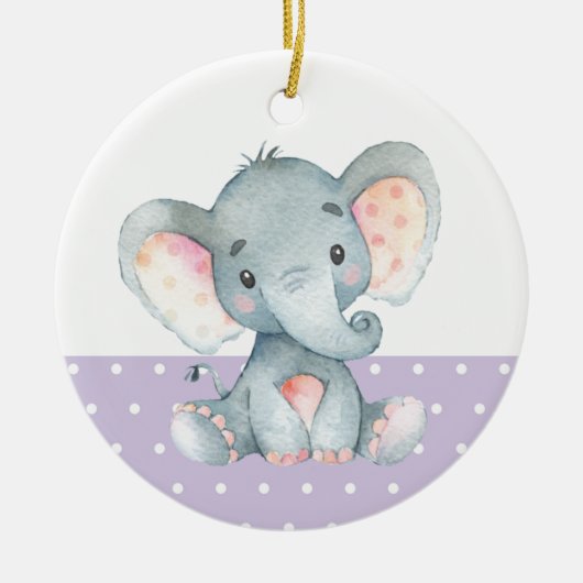 Girl Elephant Babydusche Lila Keramik Ornament (Vorne)
