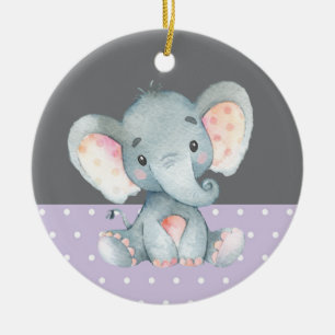 Girl Elephant Babydusche Lila Keramik Ornament