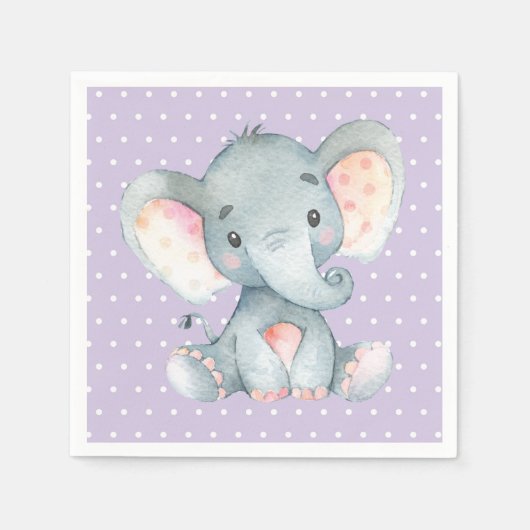 Girl Elephant Babydusche Lila Napkins Serviette (Vorderseite)