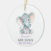 Girl Elephant Babydusche Lila und grau Keramik Ornament (Links)