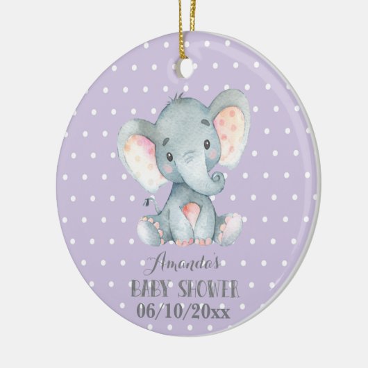 Girl Elephant Babydusche Lila und grau Keramik Ornament (Links)