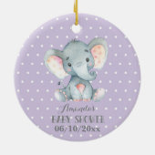 Girl Elephant Babydusche Lila und grau Keramik Ornament (Hinten)