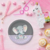 Girl Elephant Babydusche Lila und grau Pappteller (Party)