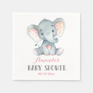 Girl Elephant Babydusche Pink Napkins Serviette