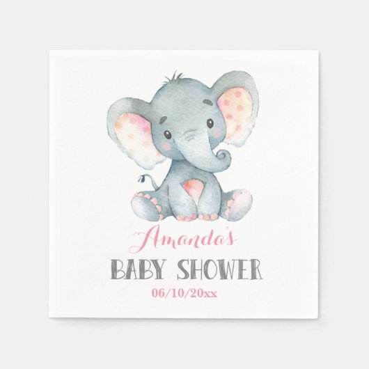 Girl Elephant Babydusche Pink Napkins Serviette (Vorderseite)