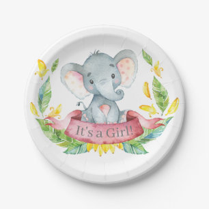 Girl Elephant Babydusche Rosa Papierplatte Pappteller