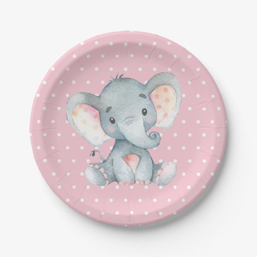 Girl Elephant Babydusche Rosa Papierplatte Pappteller (Vorderseite)