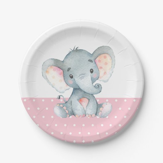 Girl Elephant Babydusche Rosa Papierplatte Pappteller (Vorderseite)