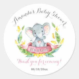 Girl Elephant Babydusche Rosa Vielen Dank Runder Aufkleber