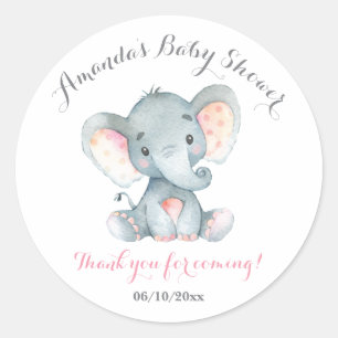 Girl Elephant Babydusche Rosa Vielen Dank Runder Aufkleber