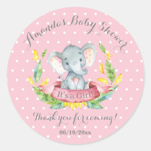 Girl Elephant Babydusche Rosa Vielen Dank Runder Aufkleber